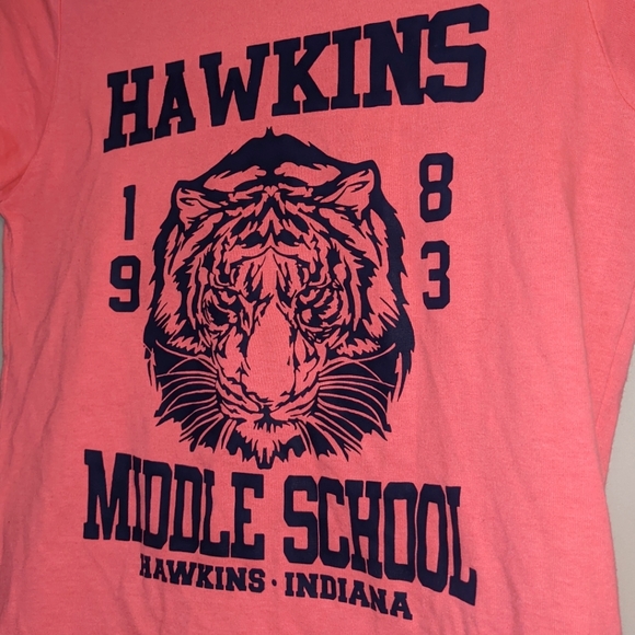 Hawkins Middle School Stranger Things Pink Neon T-Shirt - Picture 2 of 4